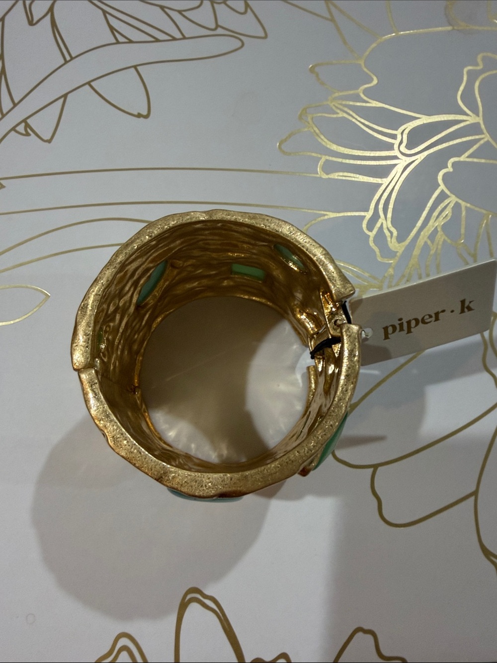 Piper K Sea Blues & Celadon Stones Gold Statement Cuff Bracelet - Picture 4 of 4